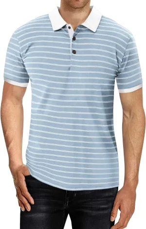 MLANM Men's Polo Shirt Short/Long Sleeve Casual Slim-fit Basic Designed Stripe Cotton Shirts