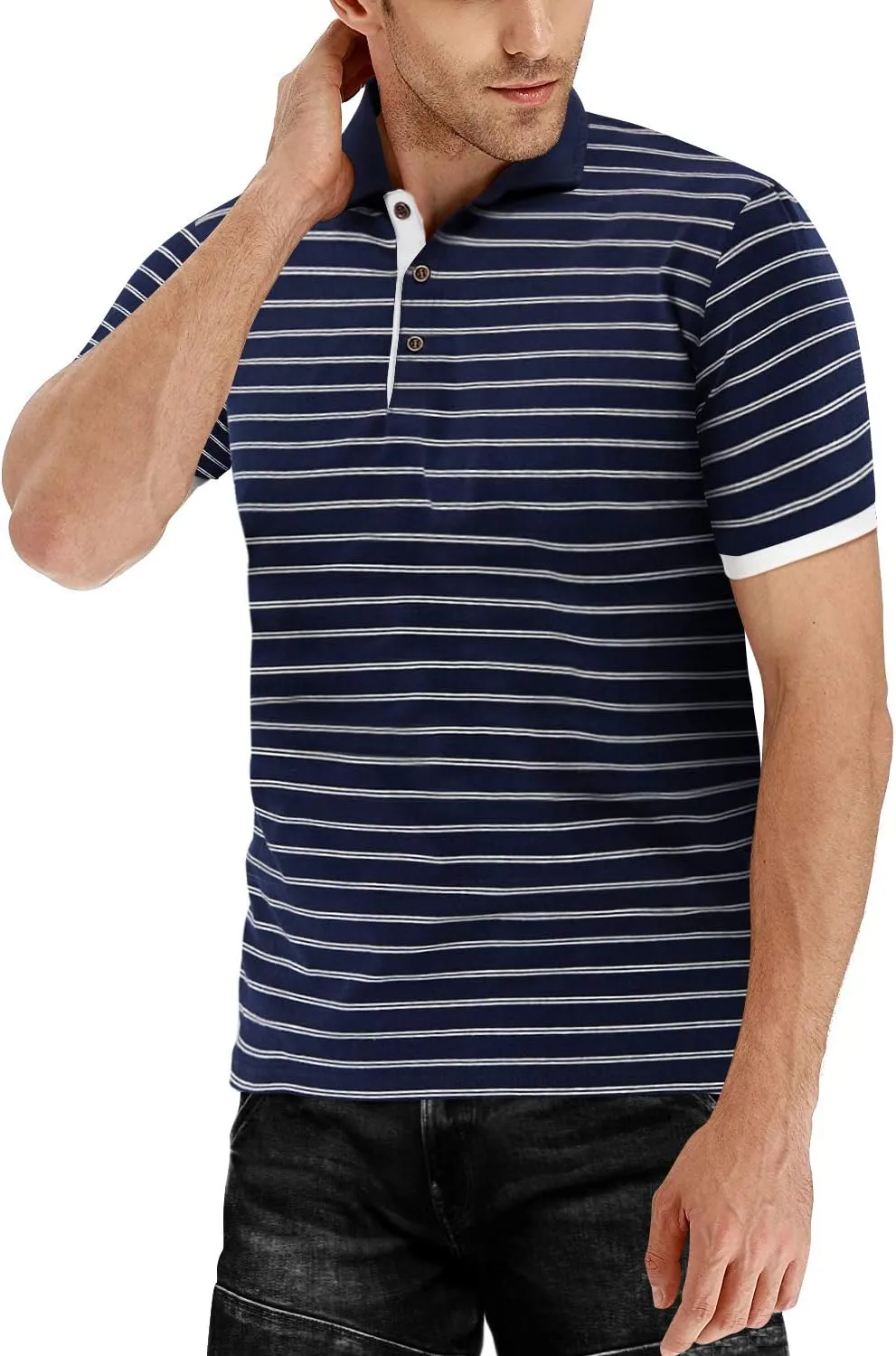 MLANM Men's Polo Shirt Short/Long Sleeve Casual Slim-fit Basic Designed Stripe Cotton Shirts