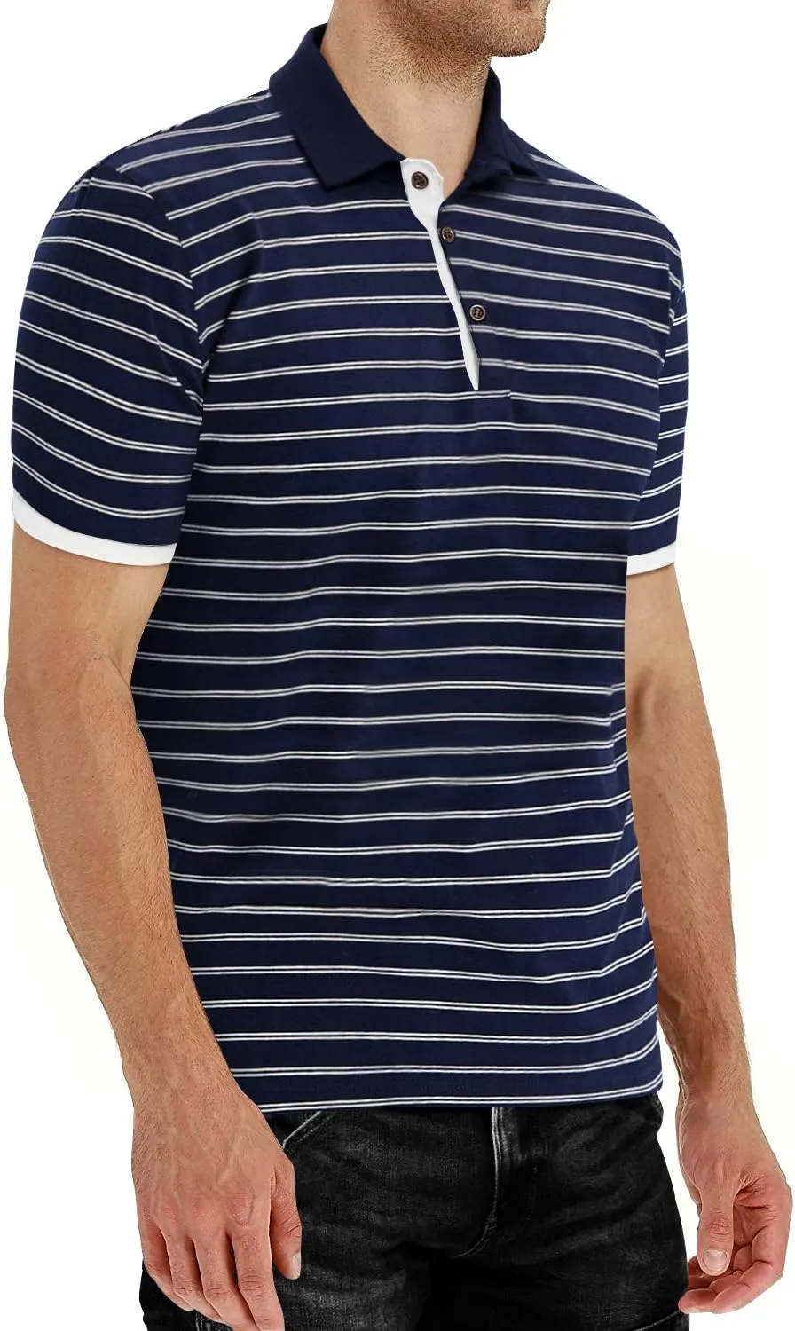 MLANM Men's Polo Shirt Short/Long Sleeve Casual Slim-fit Basic Designed Stripe Cotton Shirts