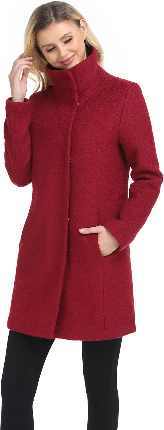 ODCOCD Women's Elegant Solid Color Mid-Length Thicken Warm Wool Blend Coat