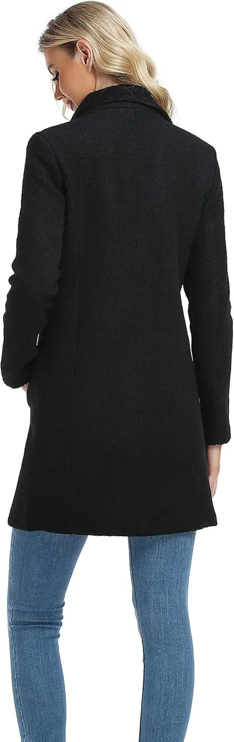 ODCOCD Women's Elegant Solid Color Mid-Length Thicken Warm Wool Blend Coat