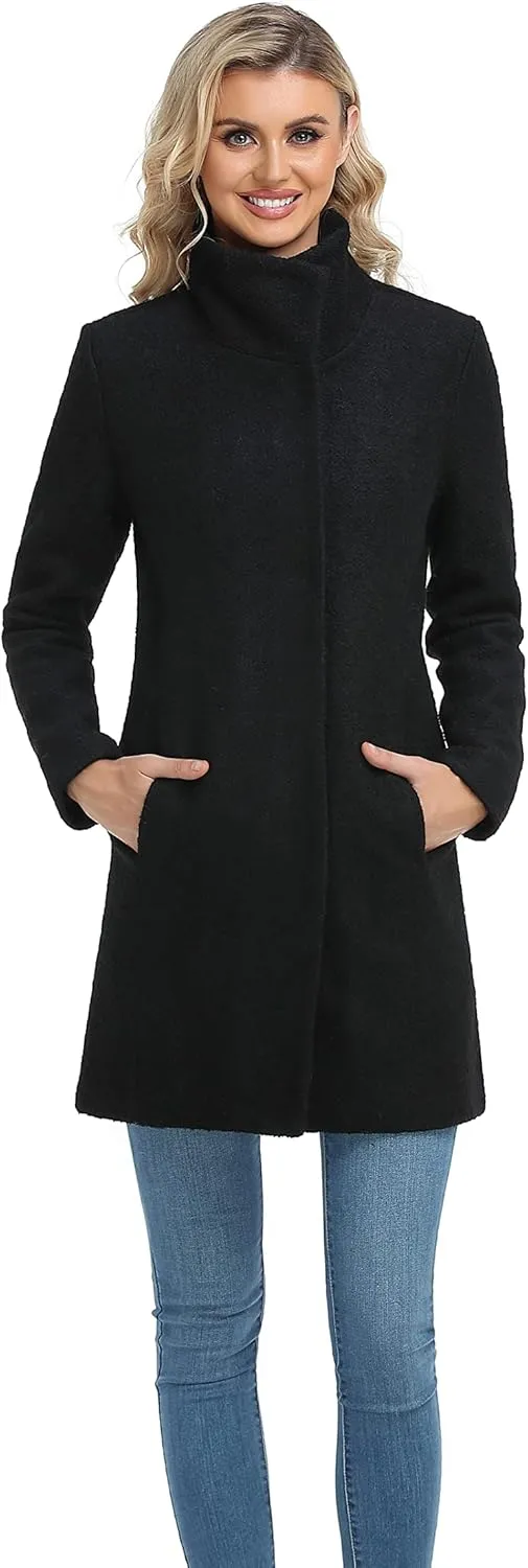ODCOCD Women's Elegant Solid Color Mid-Length Thicken Warm Wool Blend Coat