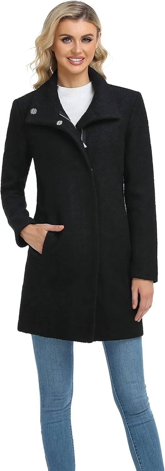 ODCOCD Women's Elegant Solid Color Mid-Length Thicken Warm Wool Blend Coat
