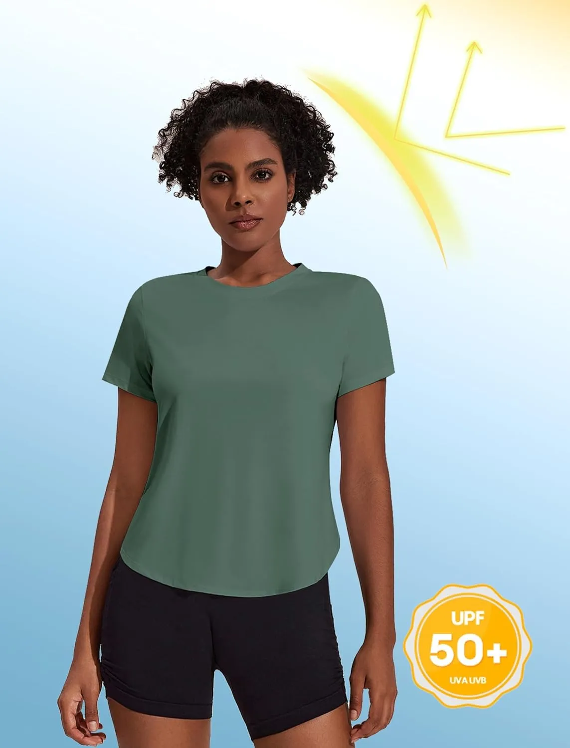 PINSPARK Workout Tops for Women UPF 50  Yoga Shirts Short Sleeve Athletic Tops with Side Slits Running Gym Tee Top Loose Fit