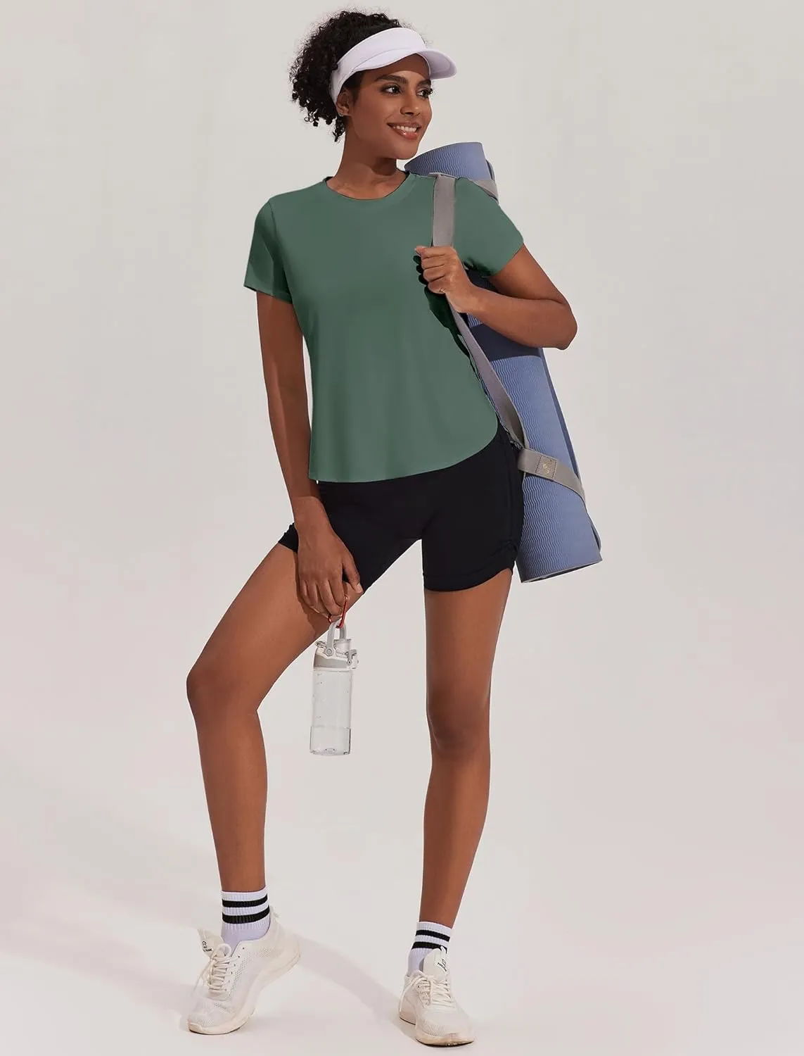 PINSPARK Workout Tops for Women UPF 50  Yoga Shirts Short Sleeve Athletic Tops with Side Slits Running Gym Tee Top Loose Fit