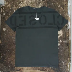 Slate Grey V Neck T Shirt With Logo Print
