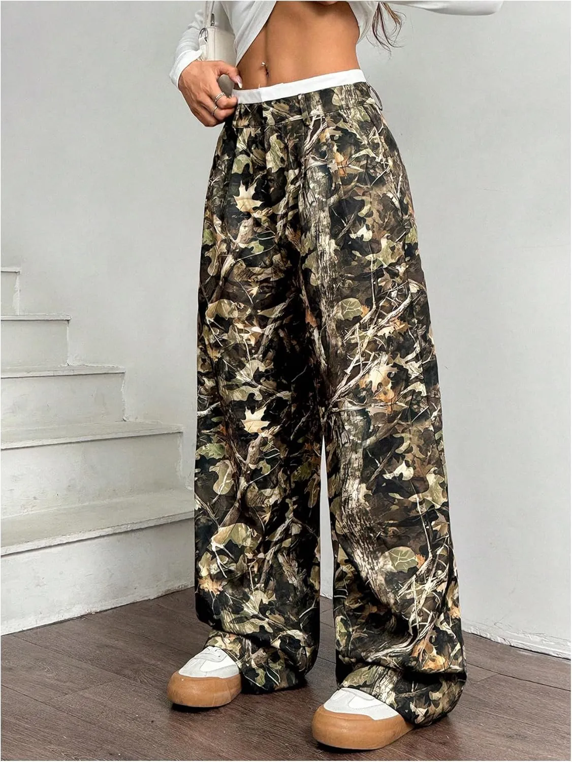 SOLY HUX Women's Striped Pants Color Block High Waisted Wide Leg Casual Work Office Long Trousers
