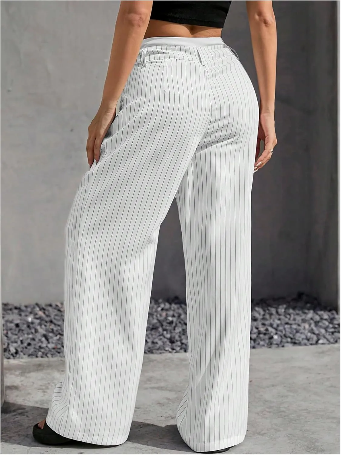 SOLY HUX Women's Striped Pants Color Block High Waisted Wide Leg Casual Work Office Long Trousers