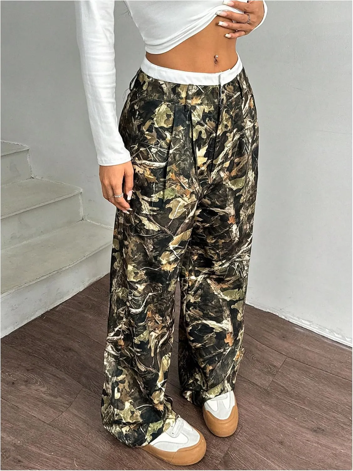 SOLY HUX Women's Striped Pants Color Block High Waisted Wide Leg Casual Work Office Long Trousers