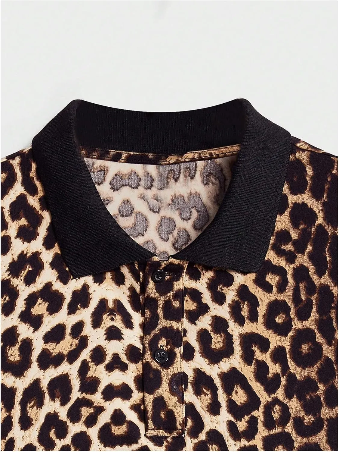 SweatyRocks Men's Leopard Print Polos Shirts Vintage Short Sleeve Golf Shirt