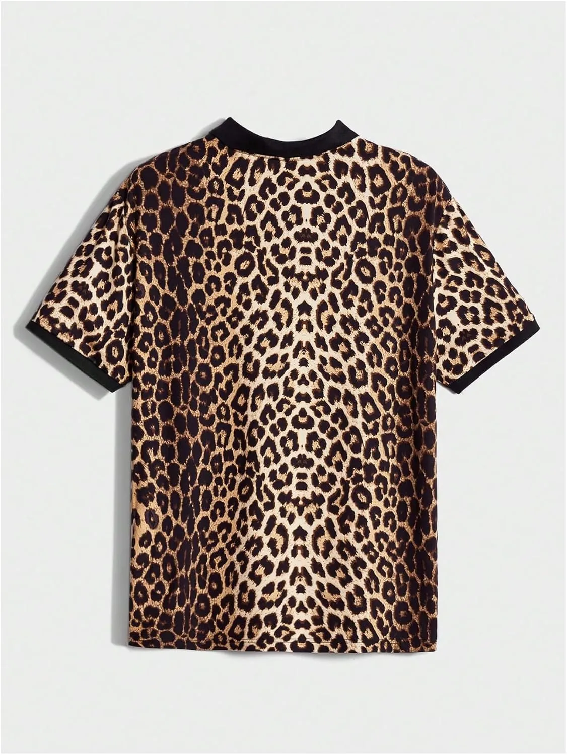 SweatyRocks Men's Leopard Print Polos Shirts Vintage Short Sleeve Golf Shirt