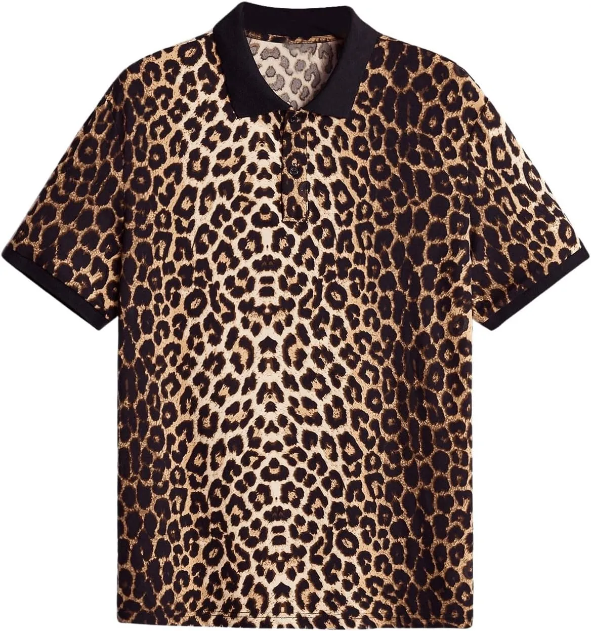 SweatyRocks Men's Leopard Print Polos Shirts Vintage Short Sleeve Golf Shirt