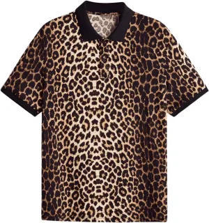 SweatyRocks Men's Leopard Print Polos Shirts Vintage Short Sleeve Golf Shirt