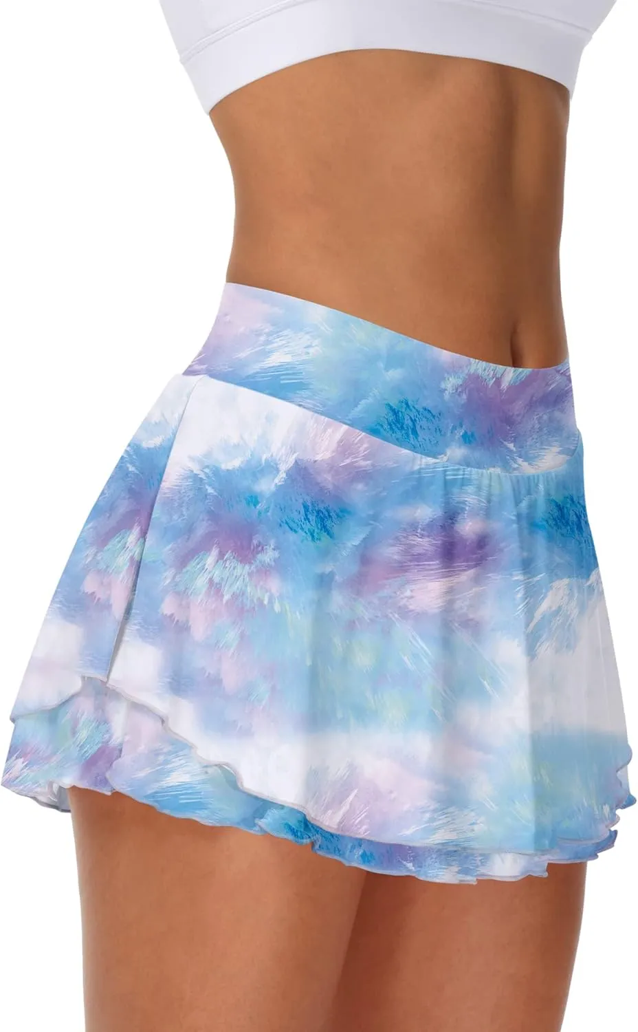 UrKeuf Women's Athletic Tennis Skirts with Pockets 13in Ruffle Golf Running Workout Ice Silk Flowy Skorts with Sports Shorts