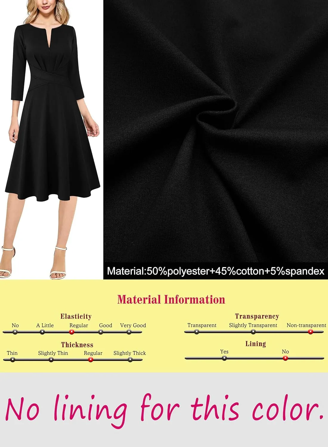 VFSHOW Womens Front Zipper Office Business Work Church Professional Front Zipper Knee Length A Line Fit and Flare Dress