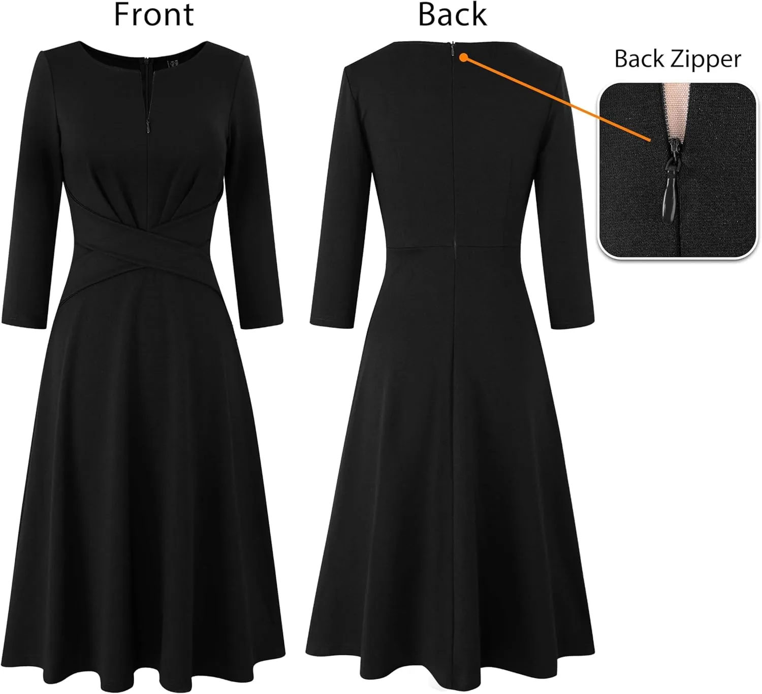 VFSHOW Womens Front Zipper Office Business Work Church Professional Front Zipper Knee Length A Line Fit and Flare Dress