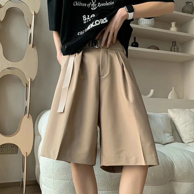 Wiaofellas  -  Men's Summer Fashion Ice Silk Thin Suit Shorts Male Loose Wide-leg Short Pants Men New Solid Color Casual Shorts G103