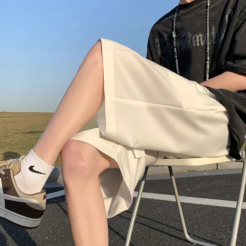 Wiaofellas  -  Men's Summer Fashion Ice Silk Thin Suit Shorts Male Loose Wide-leg Short Pants Men New Solid Color Casual Shorts G103