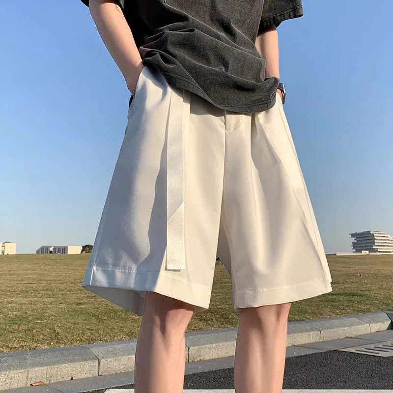 Wiaofellas  -  Men's Summer Fashion Ice Silk Thin Suit Shorts Male Loose Wide-leg Short Pants Men New Solid Color Casual Shorts G103
