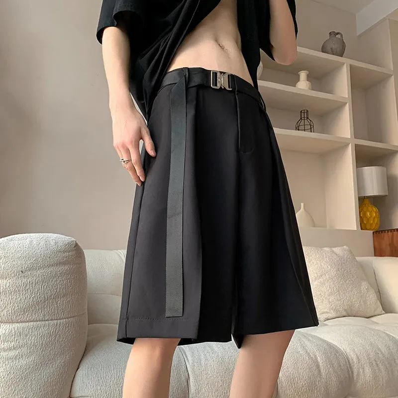 Wiaofellas  -  Men's Summer Fashion Ice Silk Thin Suit Shorts Male Loose Wide-leg Short Pants Men New Solid Color Casual Shorts G103