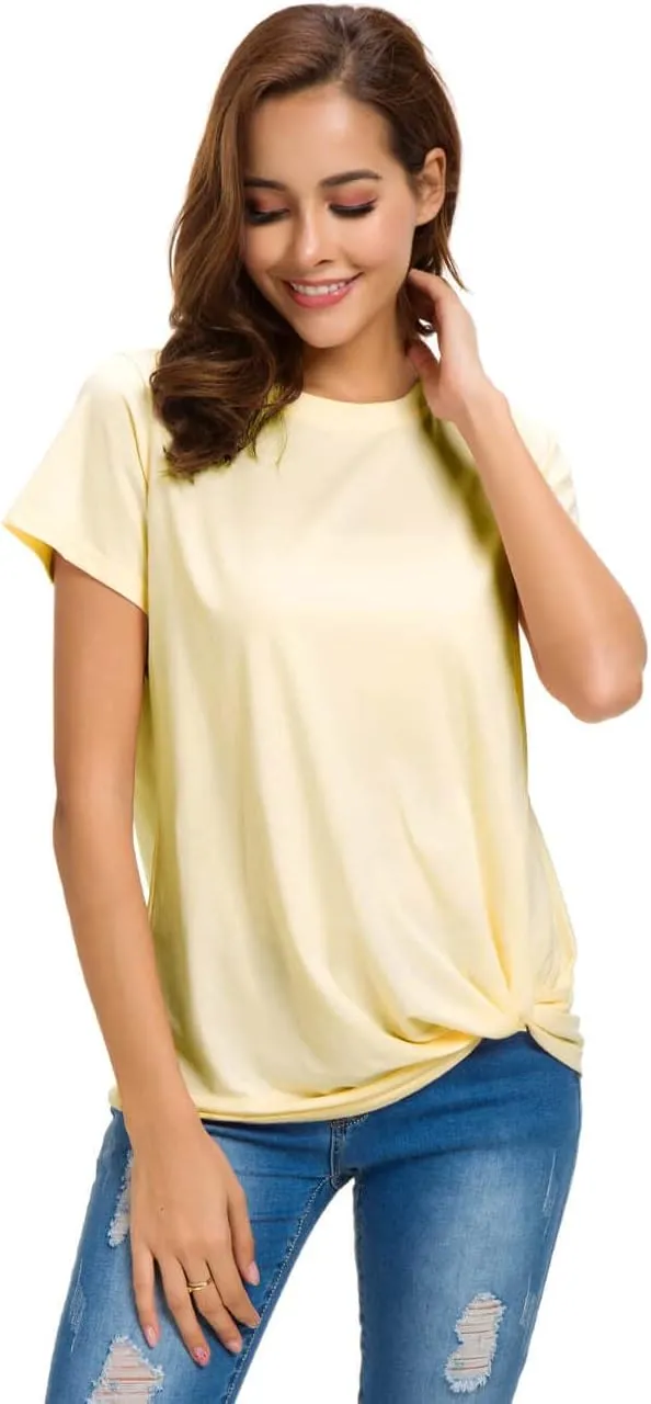 Womens Cotton T-Shirts Casual Short Sleeve Loose Fitting Tunic Basic Tee Tops