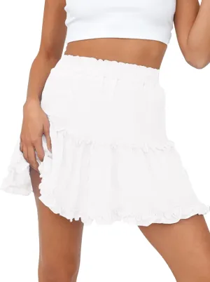 Women's High Waist Leopard Swing Ruffle Frill Mini Bodycon Skirt