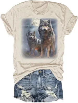 Women's Three Raccoons Vintage T-Shirt Retro Moon Tops Funny Raccoon Lovers Graphic Tee