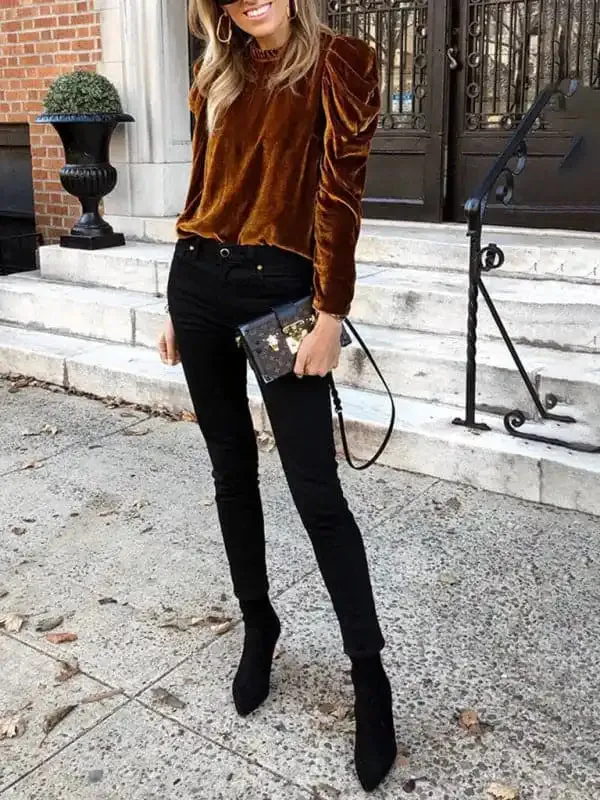 Women’s velvet puff long sleeve temperament top